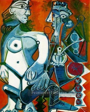 Nu œuvres - Femme nue debout et homme a la pipe 1968 abstrait Nue